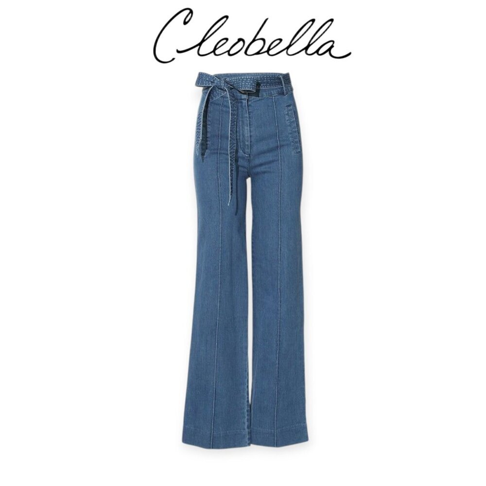 Cleobella Wide Leg Organic Cotton Pants Size S NWT Sustainable Blue Trousers